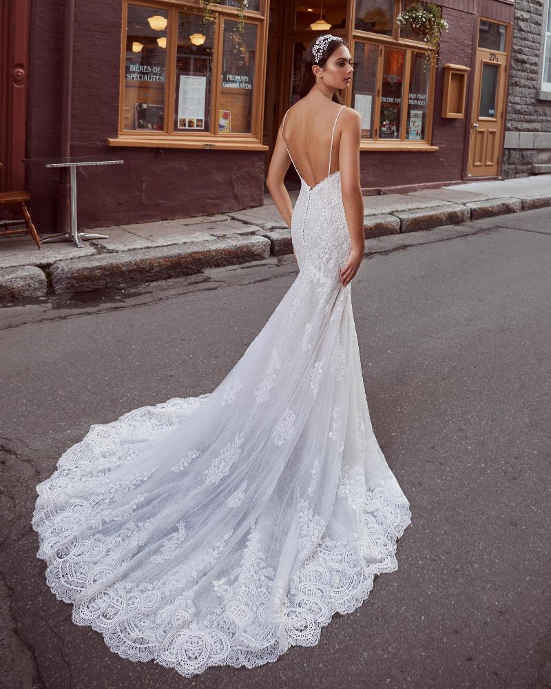 124110 backless mermaid wedding dress with long train and spaghetti straps2